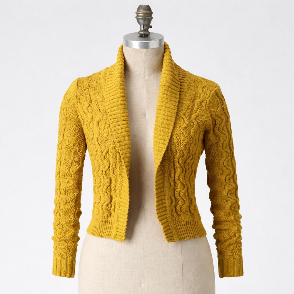 Anthropologie Sparrow Cable Knit Cropped Shawl Collar Cardigan Sweater XS